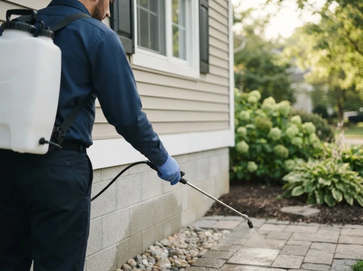 Pest control technician inspecting a home in Aubrey, AR